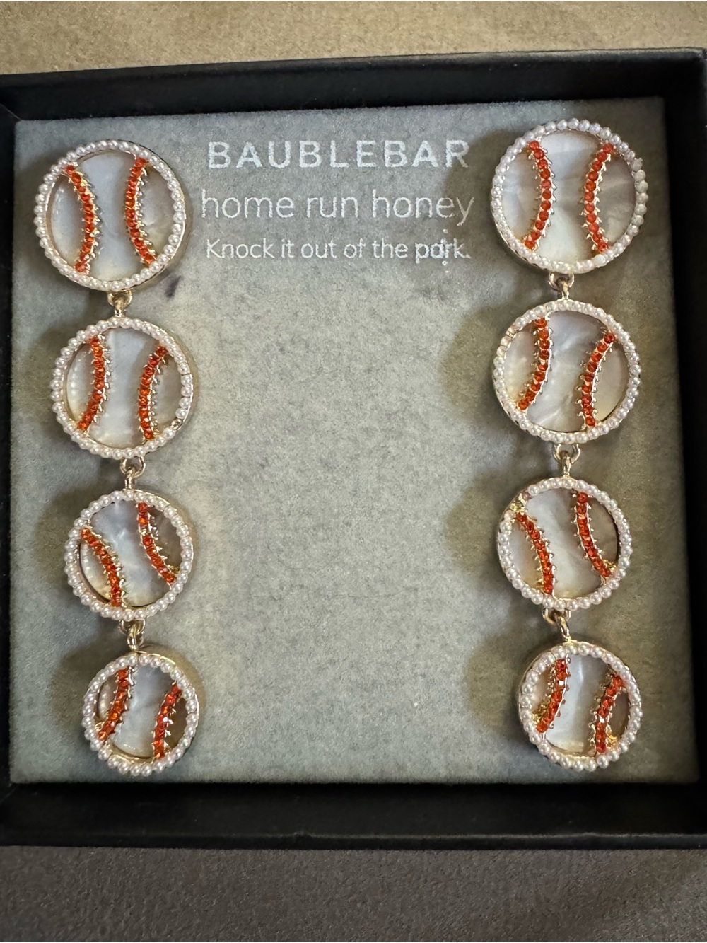 BaubleBar White and Orange Baseball Drop Earrings